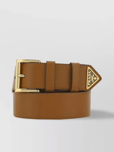 Prada Adjustable Calfskin Hammered Leather Belt In Brown