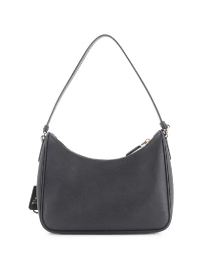 Pre-owned Prada Adjustable Handle Zip Saffiano Leather Mini Hobo Bag In Black