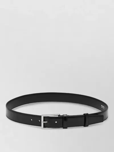Prada Adjustable Leather Belt Smooth Finish Design In Black