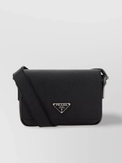 Prada Adjustable Leather Crossbody Strap In Nero