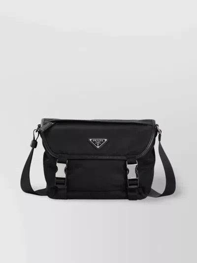 Prada Adjustable Strap Flap Pocket Satchel In Grey