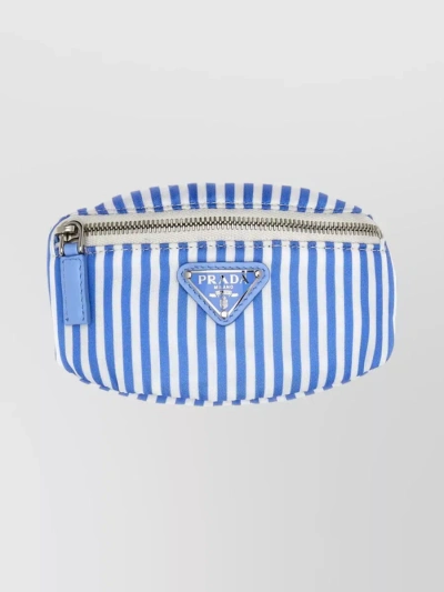 Prada Adjustable Striped Print Pouch In Blue