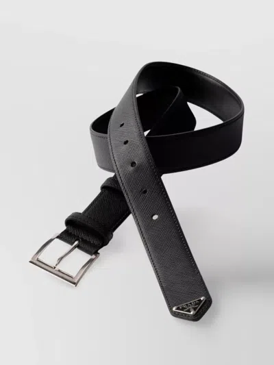 Prada Adjustable Textured Leather Belt In Black
