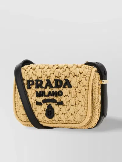 Prada Adjustable Woven Raffia Crossbody Bag In Brown