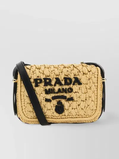 Prada Adjustable Woven Raffia Crossbody Bag In Yellow