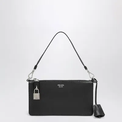 Prada Aged Leather Mini Pouch In Black