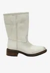 Prada Aged-effect Leather Mid-calf Boots In White