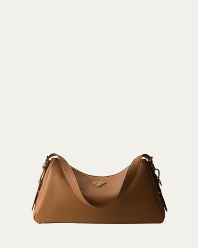Prada Aimee Grain Leather Shoulder Bag In Caramel