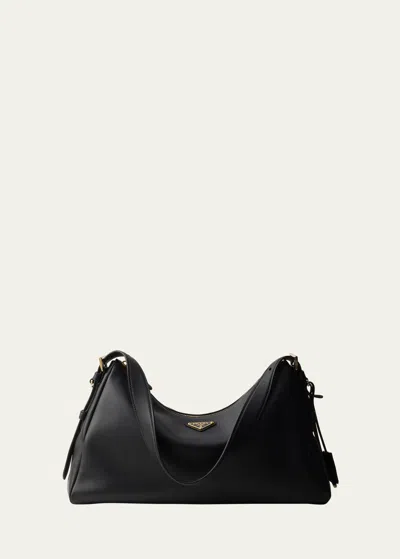 Prada Aimee Grain Leather Shoulder Bag In F0002 Nero