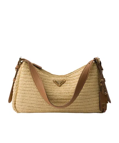 Prada Aimée Large Crochet And Leather Bag In Neutral