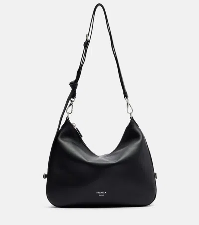 Prada Aimee Large Leather Shoulder Bag In Black