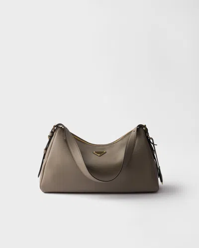 Prada Aimée Large Leather Shoulder Bag In Brown