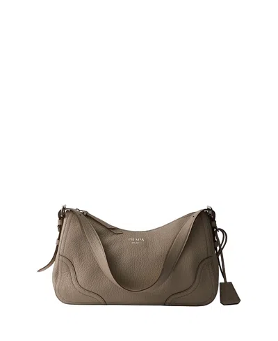Prada Aimee Large Leather Shoulder Bag In Green