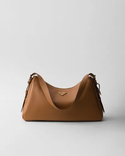 Prada Aimée Large Leather Shoulder Bag In Karamell