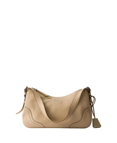 Prada Aimee Large Leather Shoulder Bag In Neutral