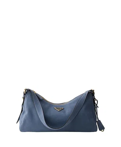 Prada Aimee Large Nubuck Leather Shoulder Bag In Blue