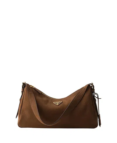 Prada Aimee Large Nubuck Leather Shoulder Bag In Brown