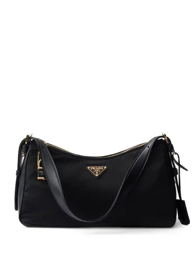 PRADA PRADA AIMÉE LARGE RE-NYLON AND LEATHER SHOULDER BAG WITH PADLOCK