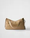 Prada Aimee Large Re-nylon And Leather Shoulder Bag With Padlock In Camel Brown