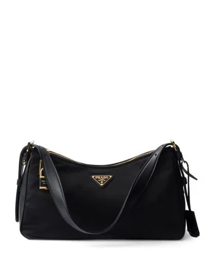 PRADA PRADA AIMÉE LARGE RE-NYLON AND LEATHER SHOULDER WITH PADLOCK BAGS