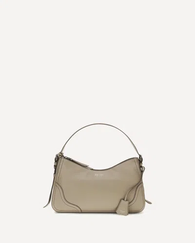 Prada Aimée Large Shoulder Bag In Leather In Brown