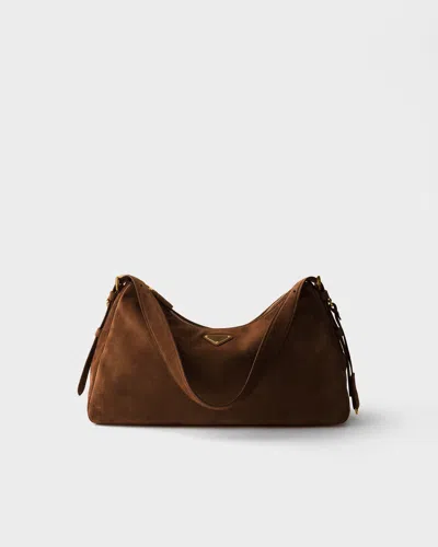 Prada Aimèe Large Suede Shoulder Bag In Brown