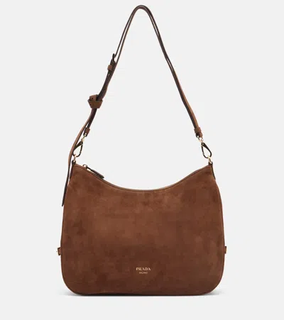 Prada Aimée Large Suede Shoulder Bag In Brown