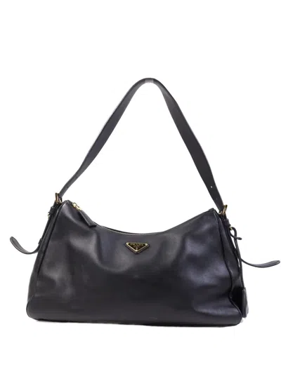 Pre-owned Prada Aimée Leather Shoulder Bag In Black
