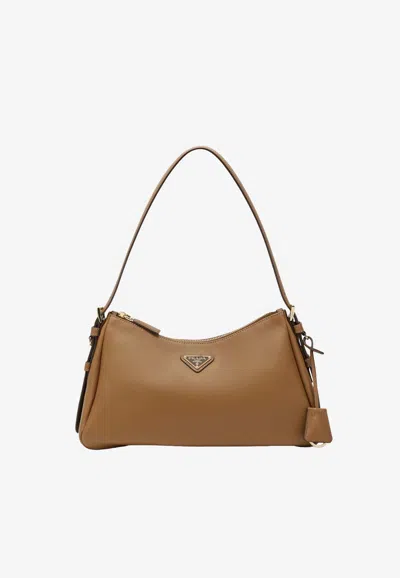 Prada Aimée Leather Shoulder Bag In Brown