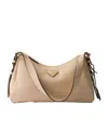 Prada Medium Aimee Zip Leather Shoulder Bag In Travertine