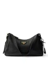 Prada Medium Aimee Zip Leather Shoulder Bag In F0002 Nero
