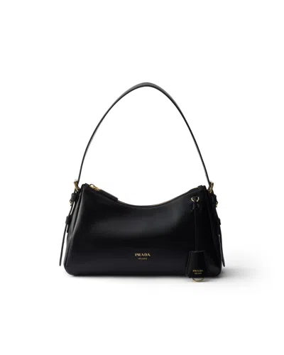 Prada Aimée Medium Leather Shoulder Bag In Black