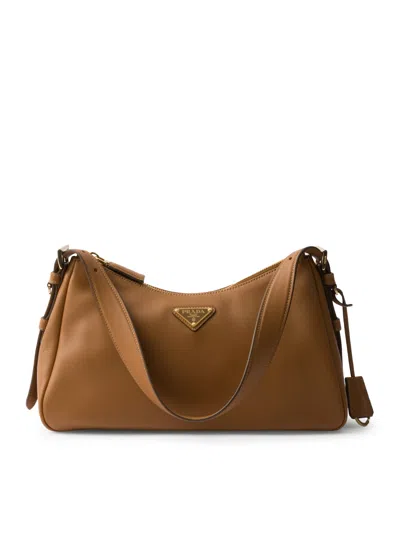 Prada Aimee Medium Leather Shoulder Bag In Nude