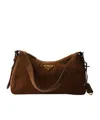 Prada Aimee Medium Zip Suede Shoulder Bag In Cocoa Brown