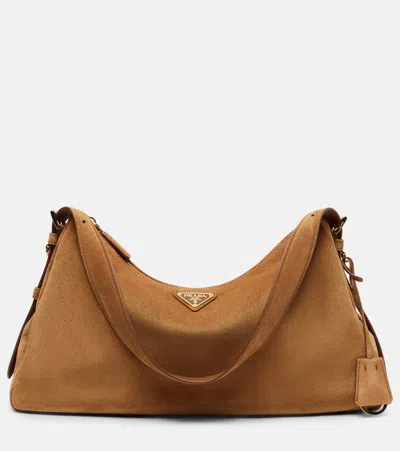Prada Aimée Medium Suede Shoulder Bag In Brown
