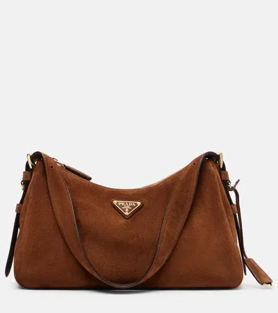 Prada Aimée Medium Suede Shoulder Bag In Brown