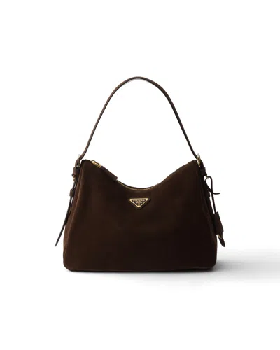 Prada Aimée Medium Suede Shoulder Bag In Brown