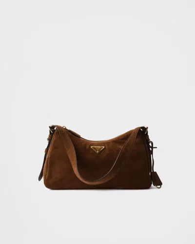 Prada Aimee Medium Zip Suede Shoulder Bag In Cocoa Brown