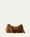 Prada Aimee Medium Zip Suede Shoulder Bag In Brown