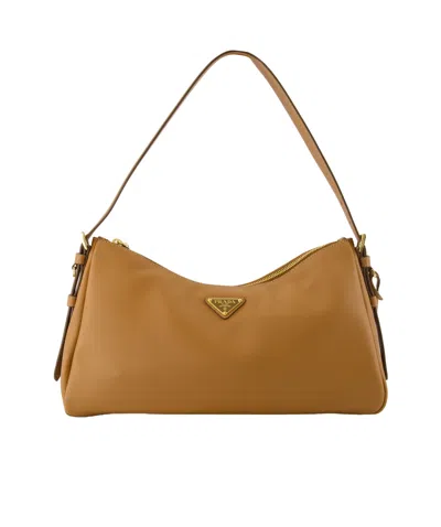 Prada Triangle-logo Zipped Shoulder Bag In Brown