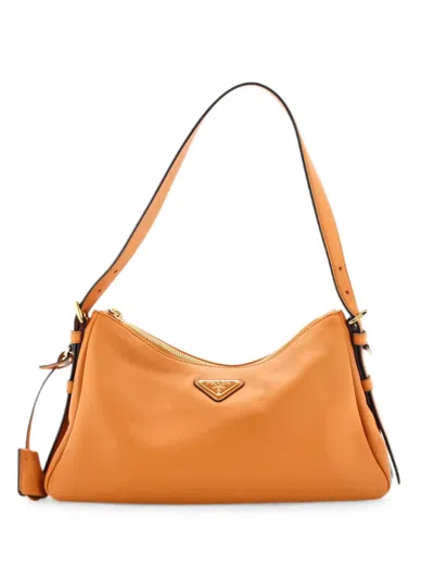 Pre-owned Prada Aimee Shoulder Bag Leather Medium Hobo Bag In Brown