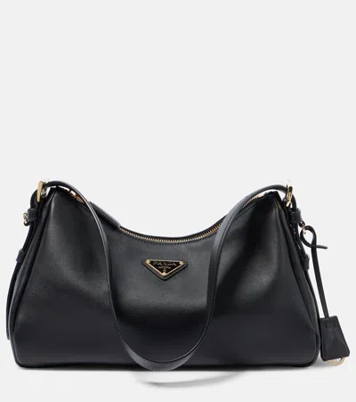 Prada Aimée Medium Leather Shoulder Bag In Black