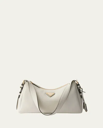 Prada Medium Aimee Zip Leather Shoulder Bag In F0pg7 Bianco N