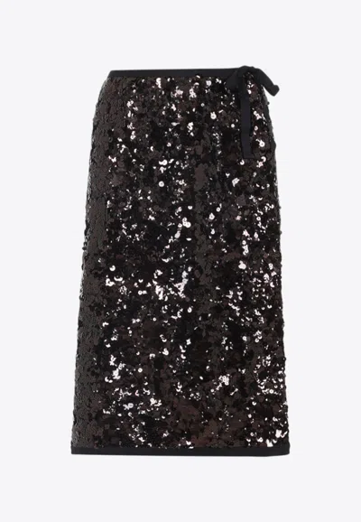 Prada All-over Sequin Knee-length Skirt In Brown