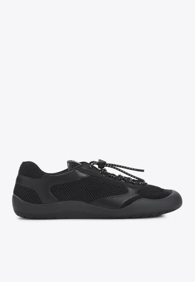 Prada Speedrock Leather And Mesh Fabric Sneakers Shoes In Black
