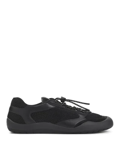 Prada Speedrock Leather And Mesh Fabric Sneakers In Black
