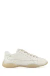 Prada Leather Sneakers Crafted Geometric Stitching In White