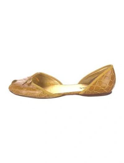 Pre-owned Prada Alligator Animal Print D'orsay Flats In Yellow