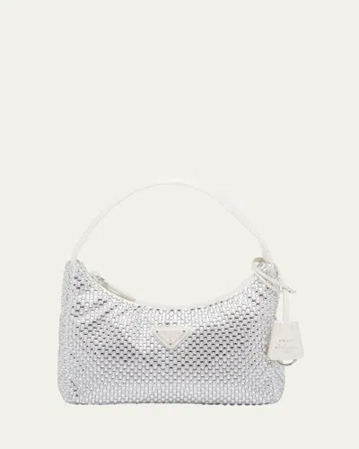 Prada Allover Crystal Top-handle Bag In White