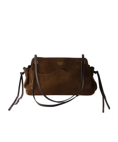 Prada Allusion Large Suede Tote Bag In White